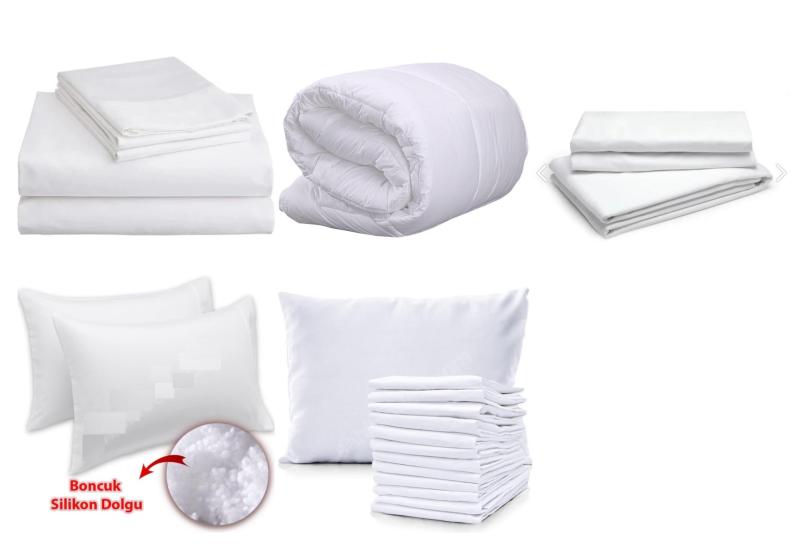 Tek Kişilik Yastıklı Yorganlı Yatak Nevresim Takımı Çeyiz Seti %100 Pamuk Beyaz Otel Tipi 63 Tel