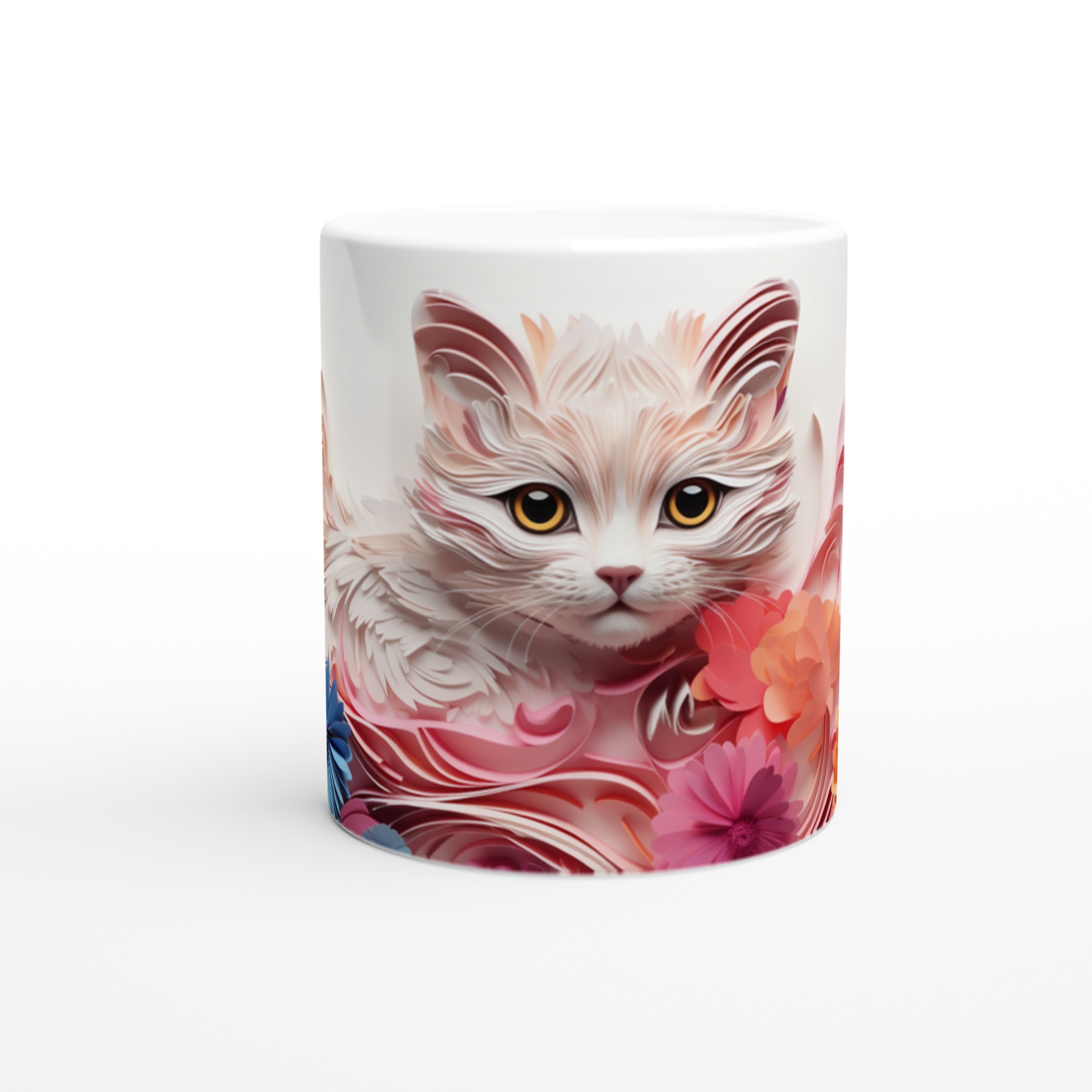 Renkli%20Çiçekler%20Arasında%20Meraklı%20Kedi%20Temalı%20Baskılı%20Kupa%20Bardak