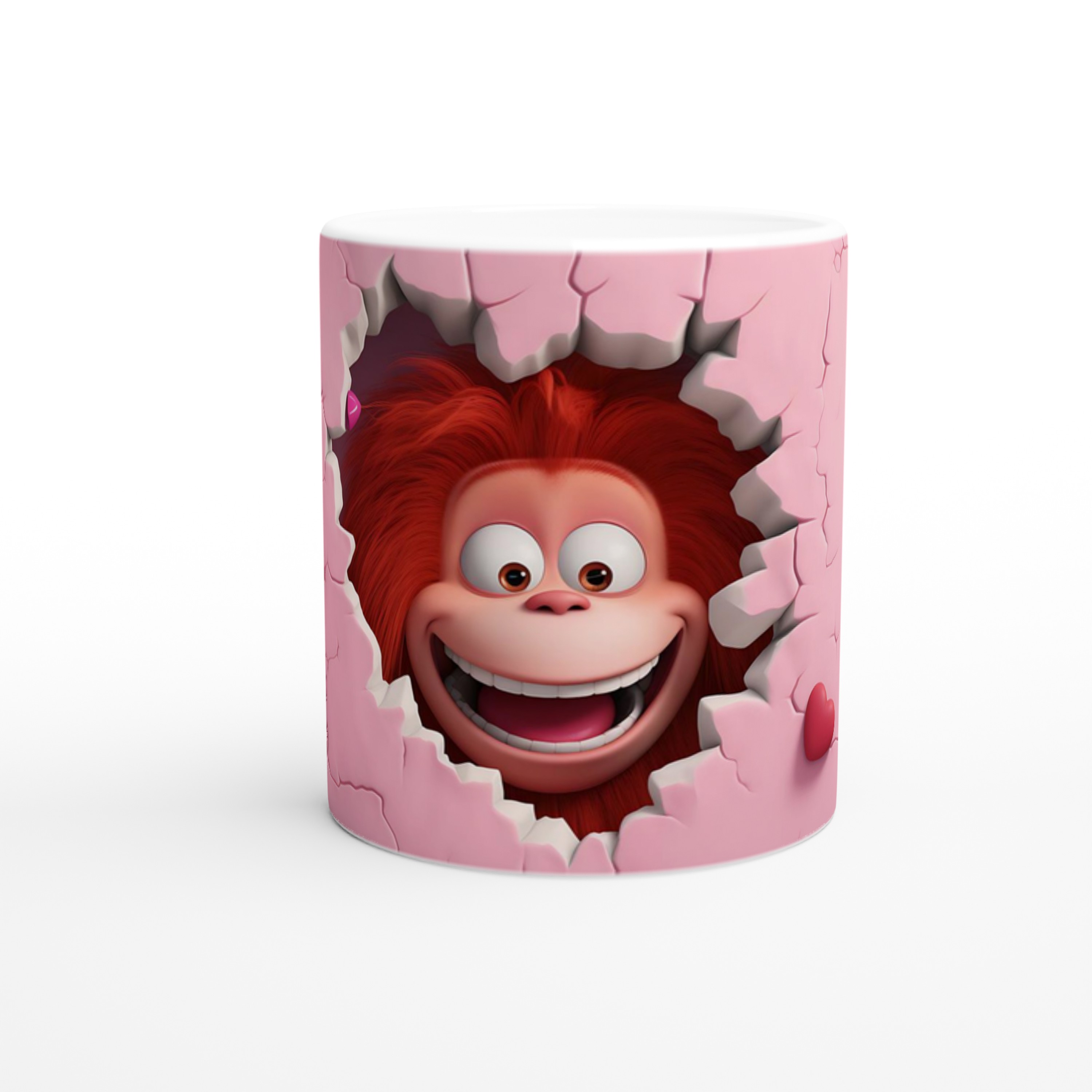 Pembe%20Kalpli%20Duvarı%20Yırtan%20Neşeli%20Orangutan%20Temalı%20Baskılı%20Kupa%20Bardak