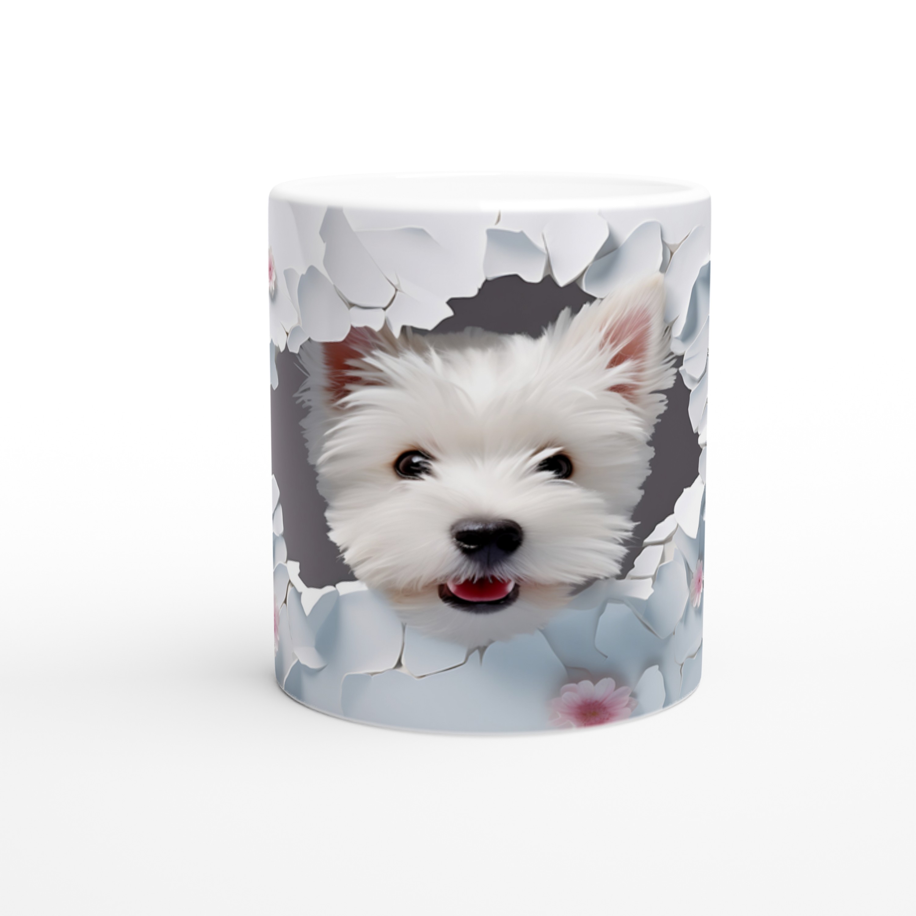 Çiçekler%20Arasında%20Beliren%20Beyaz%20Terrier%20Temalı%20Baskılı%20Kupa%20Bardak
