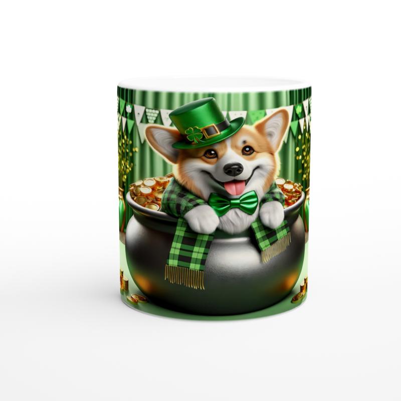 St.%20Patrick%20Şapkasıyla%20Gülümseyen%20Corgi%20Temalı%20Baskılı%20Kupa%20Bardak