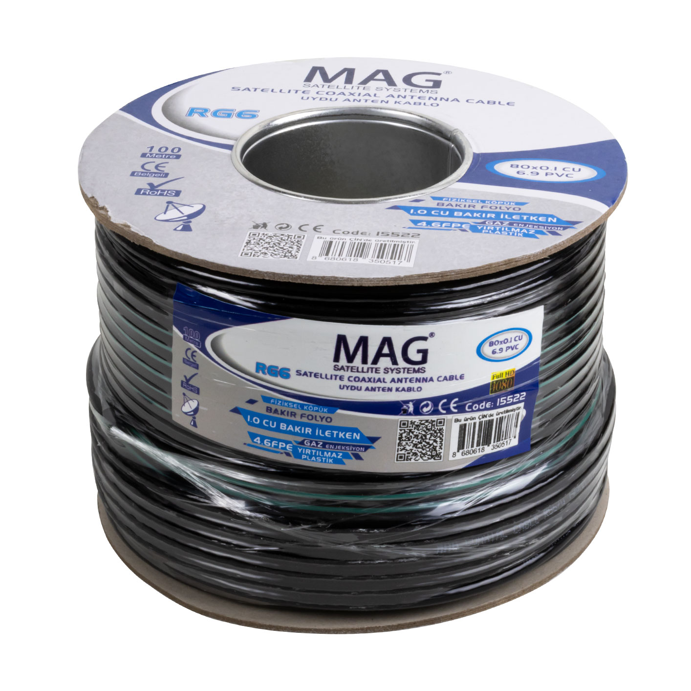 Mag%20Rg6/U6%20Bakır%20Cu/Cu%2080%20Tel%20Siyah%20Anten%20Kablosu%20(100%20Metre)