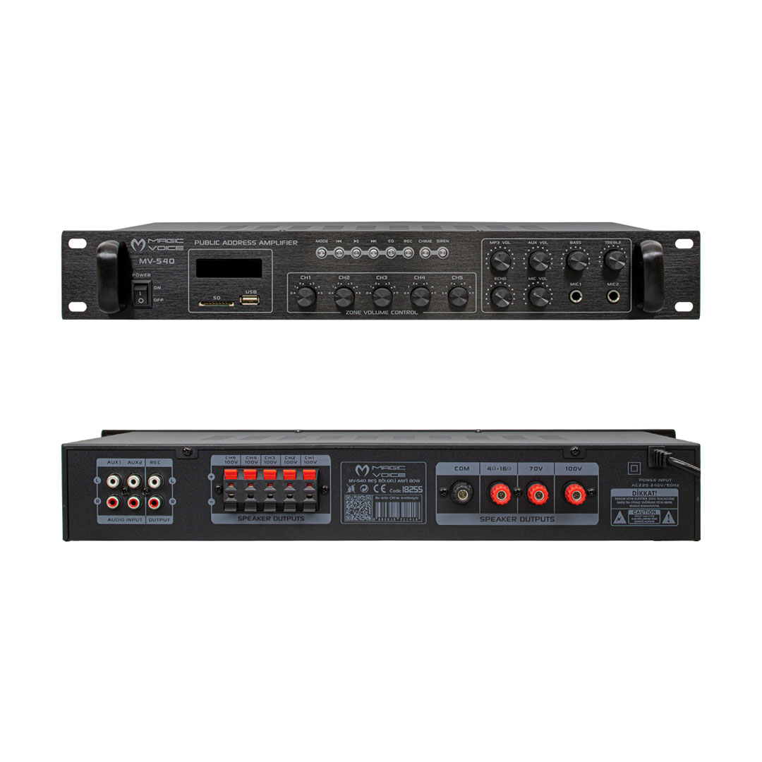 Magicvoice%20MV-540%20100%20Watt%20USB-SD-Bluetooth%202%20Mikrofon%20Girişli%205%20Bölgeli%20Hat%20Trafolu%20Anfi