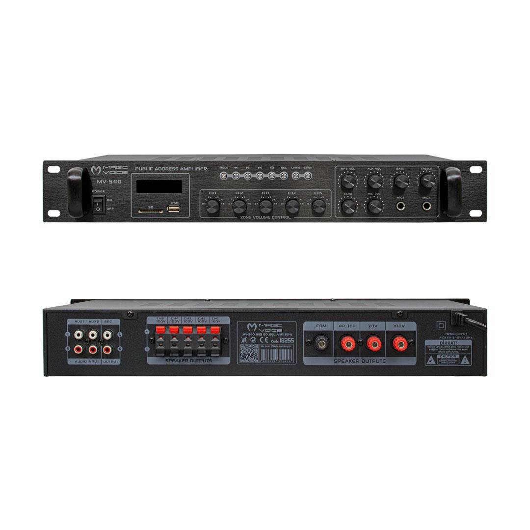 Magicvoice%20MV-540%20100%20Watt%20USB-SD-Bluetooth%202%20Mikrofon%20Girişli%205%20Bölgeli%20Hat%20Trafolu%20Anfi