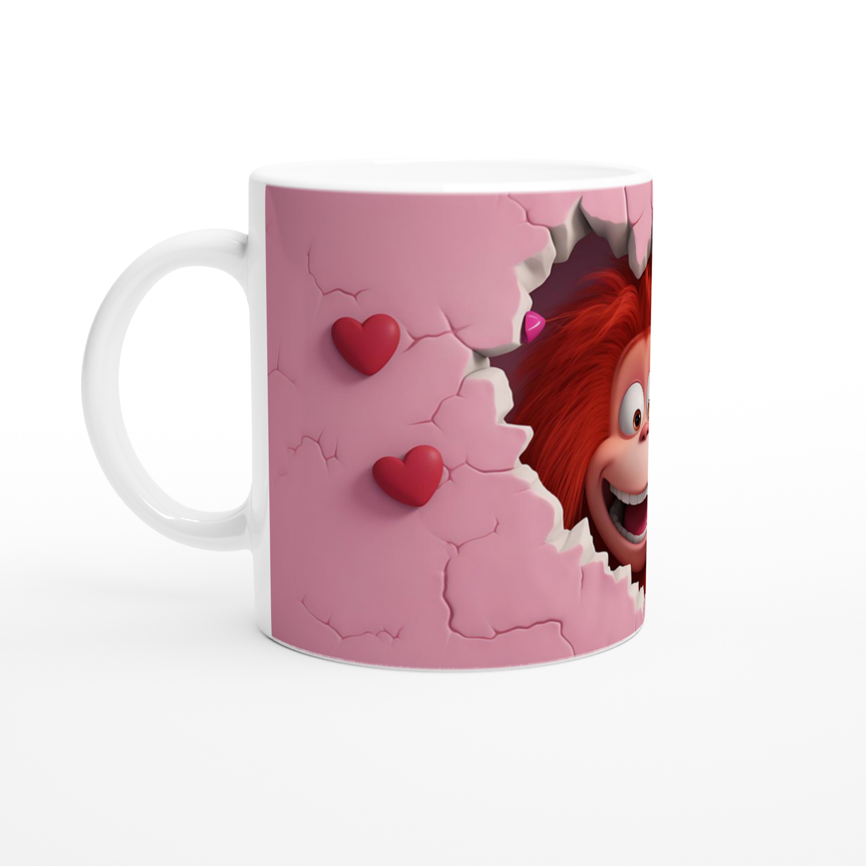 Pembe%20Kalpli%20Duvarı%20Yırtan%20Neşeli%20Orangutan%20Temalı%20Baskılı%20Kupa%20Bardak
