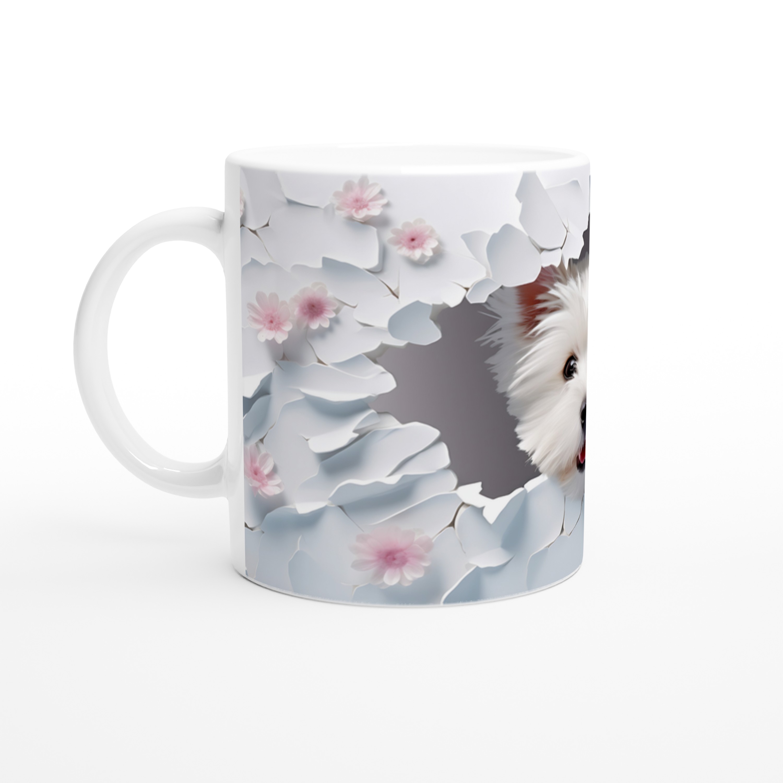 Çiçekler%20Arasında%20Beliren%20Beyaz%20Terrier%20Temalı%20Baskılı%20Kupa%20Bardak