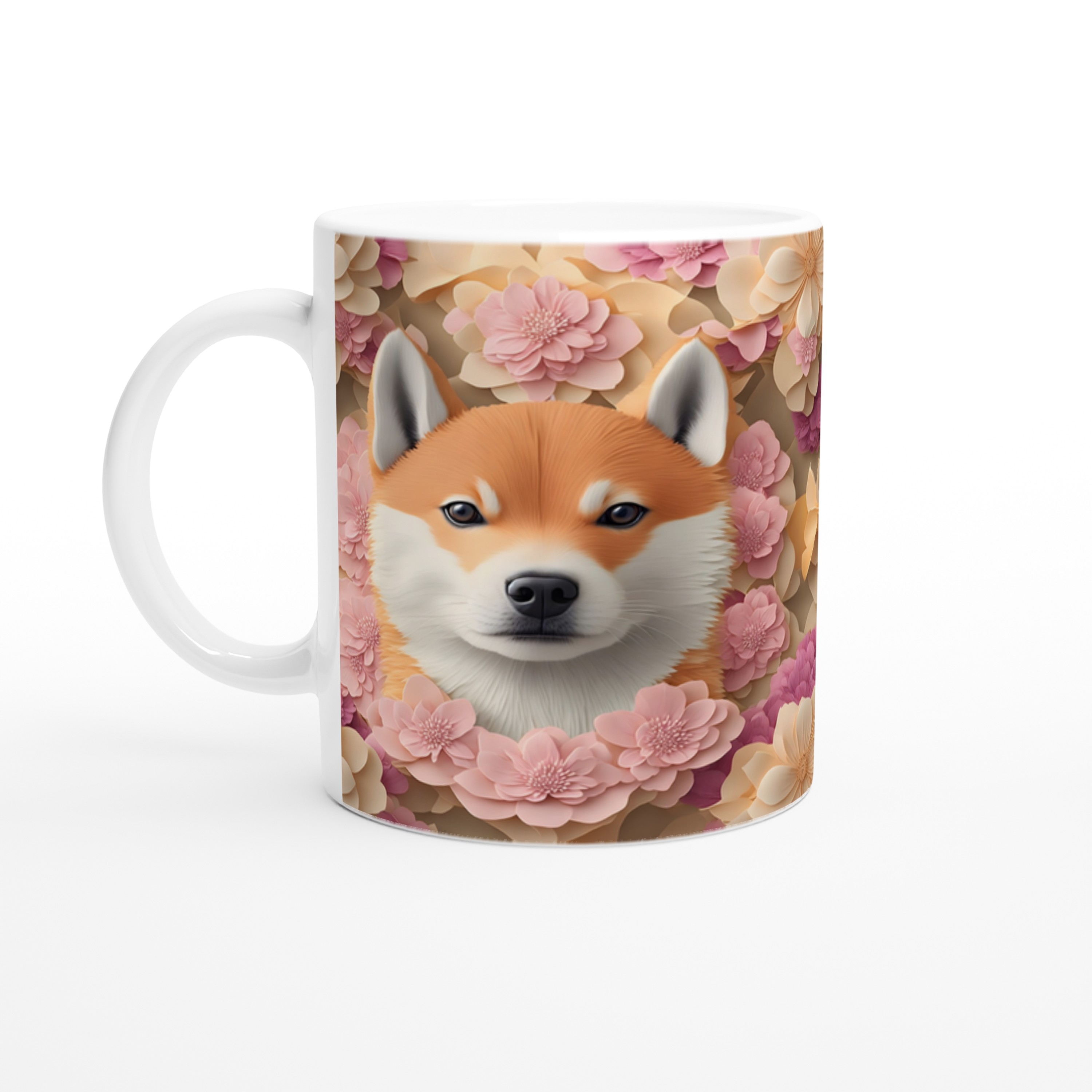 Pastel%20Çiçekler%20Arasında%20Shiba%20Inu%20Köpek%20Baskılı%20Kupa%20Bardak