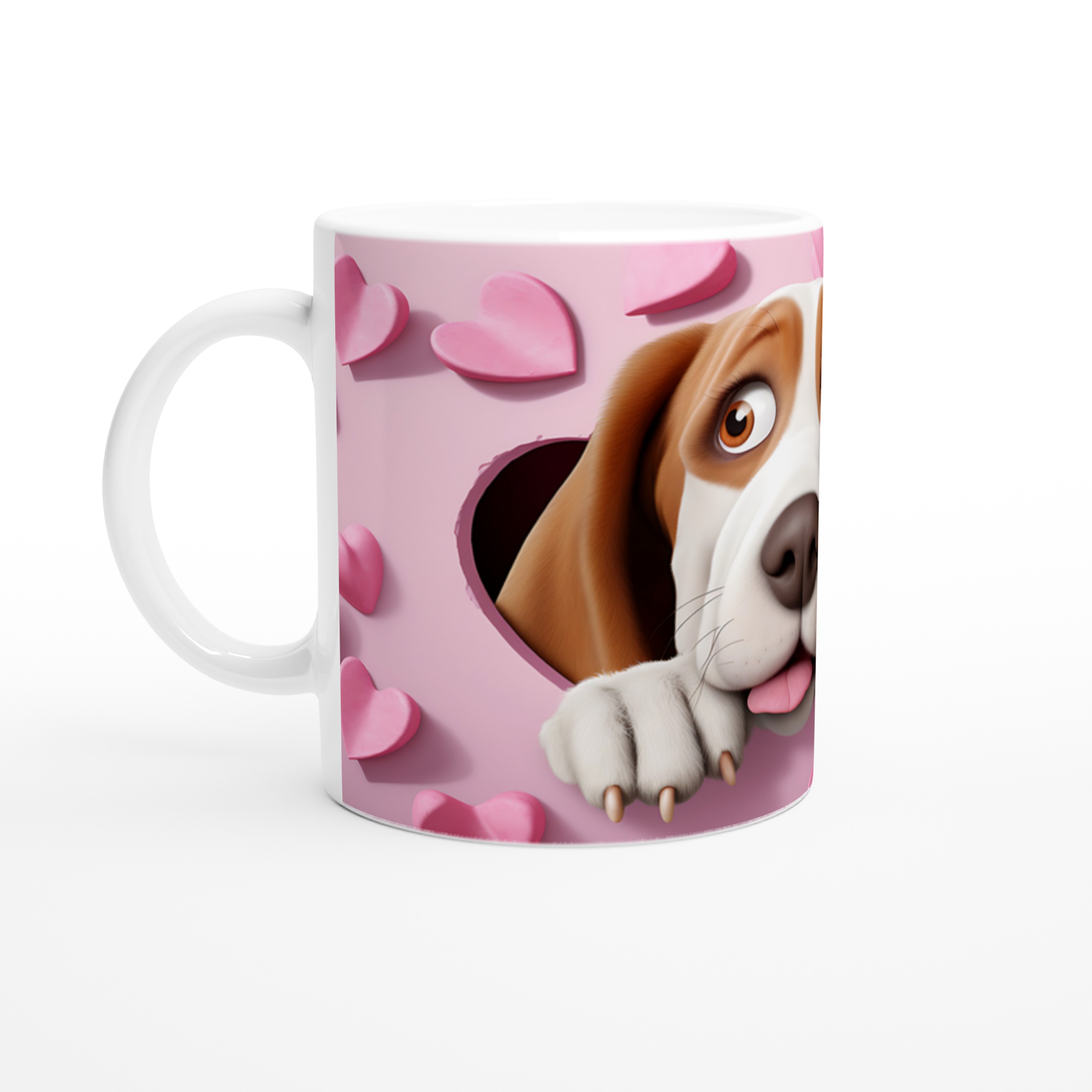 Kalpli%20Pembe%20Duvardan%20Bakan%20Basset%20Hound%20Temalı%20Baskılı%20Kupa%20Bardak