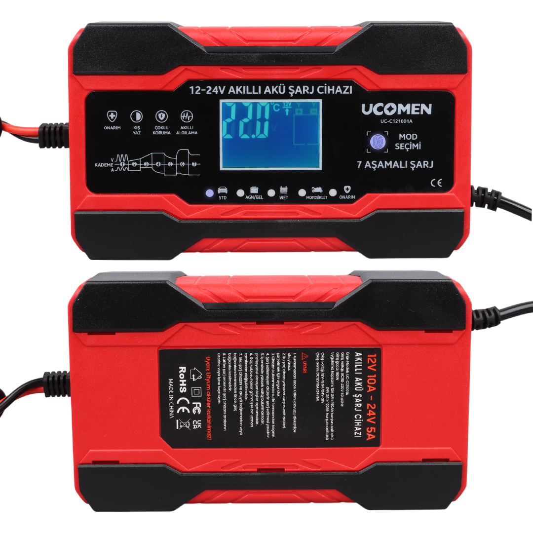 Ucomen%20UC-C121001A%20Kırmızı%2012/24%20Volt%2010%20Amper%20Led%20Göstergeli%20Akü%20Şarj%20Cihazı