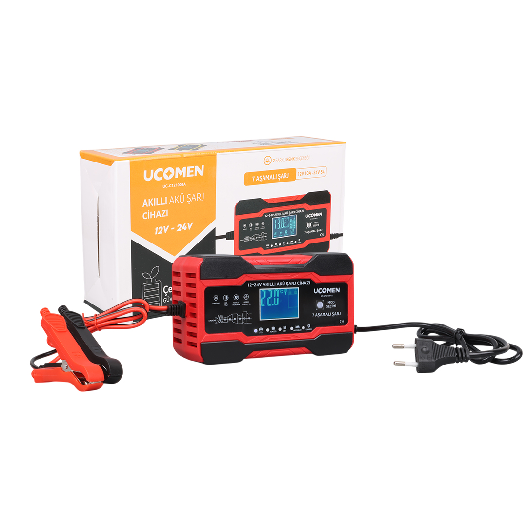 Ucomen%20UC-C121001A%20Kırmızı%2012/24%20Volt%2010%20Amper%20Led%20Göstergeli%20Akü%20Şarj%20Cihazı