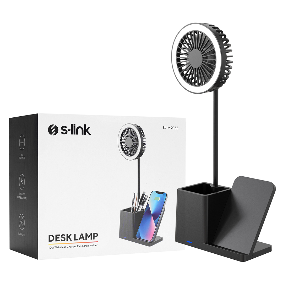 S-Link%20SL-M9055%2010%20Watt%20Kablosuz%20Şarj%20İstasyonlu%20Fanlı%20Kalemlikli%20Masa%20Lambası%20(Siyah)