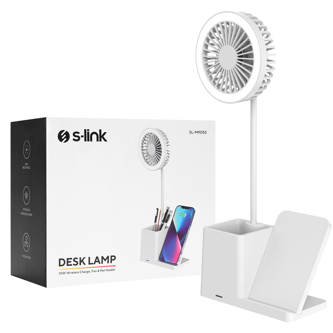 S-LINK%20SL-M9055%20BEYAZ%20TYPE-C%2010W%20KABLOSUZ%20ŞARJ%20CİHAZI%20FANLI%20KALEMLİKLİ%20MASA%20LAMBASI