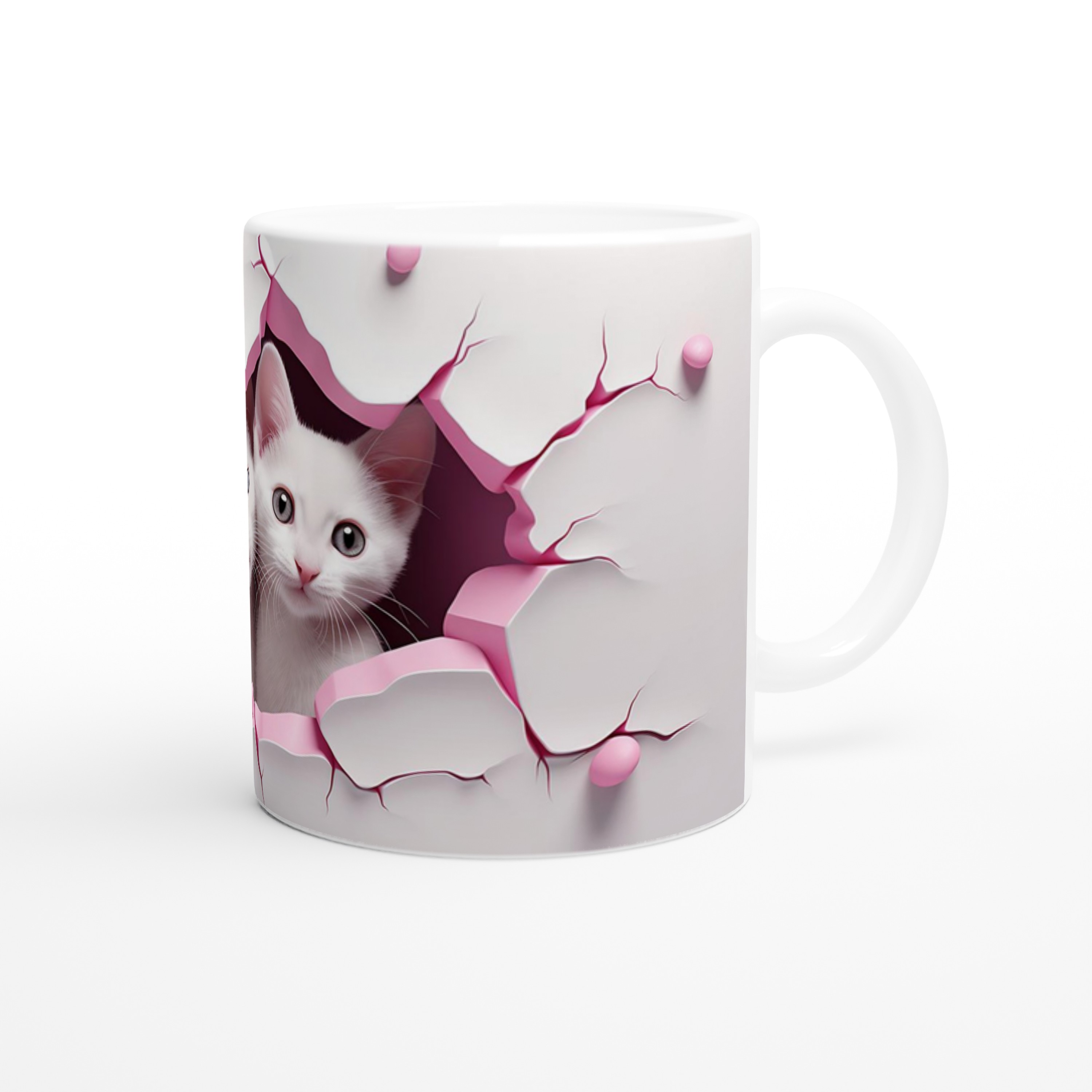 Pembe%20Çatlak%20Duvardan%20Bakan%20İki%20Beyaz%20Kedi%20Temalı%20Baskılı%20Kupa%20Bardak