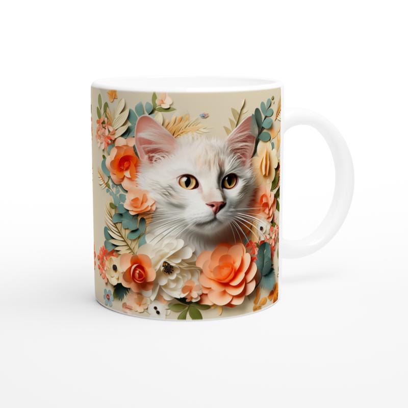 Çiçekler%20Arasında%20Bakışan%20Kedi%20Temalı%20Baskılı%20Kupa%20Bardak