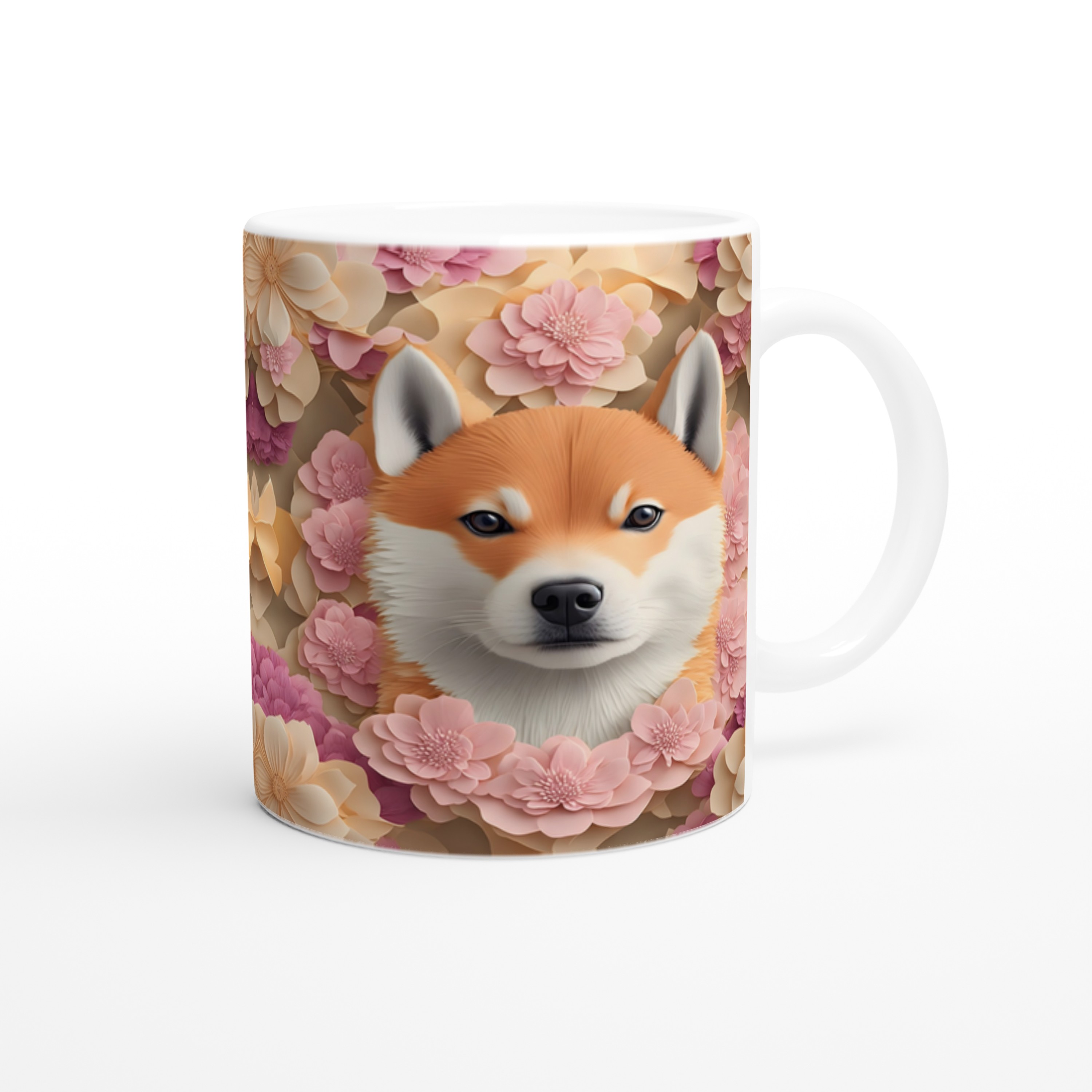 Pastel%20Çiçekler%20Arasında%20Shiba%20Inu%20Köpek%20Baskılı%20Kupa%20Bardak