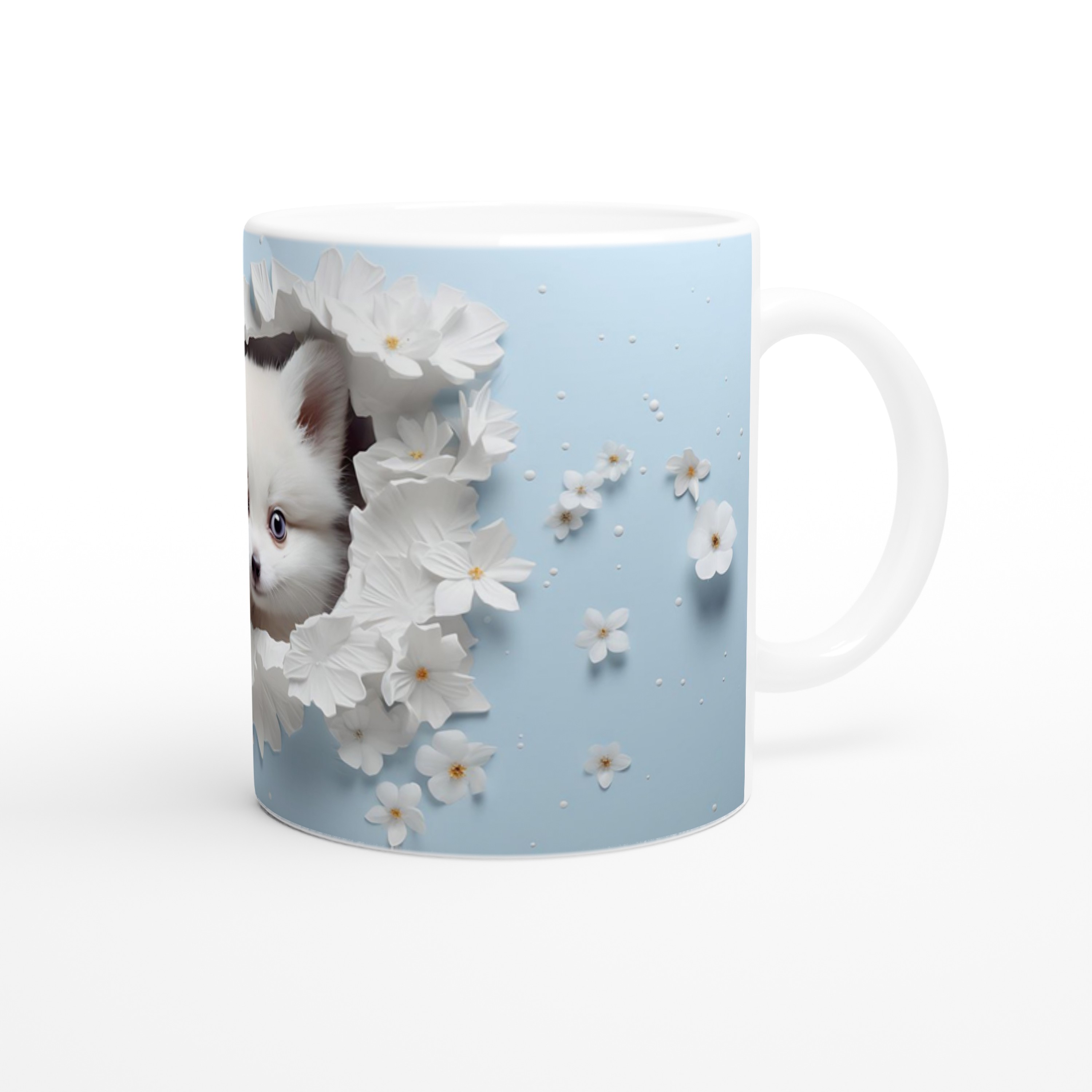 Çiçeklerle%20Çevrili%20Masum%20Pomeranian%20Temalı%20Baskılı%20Kupa%20Bardak