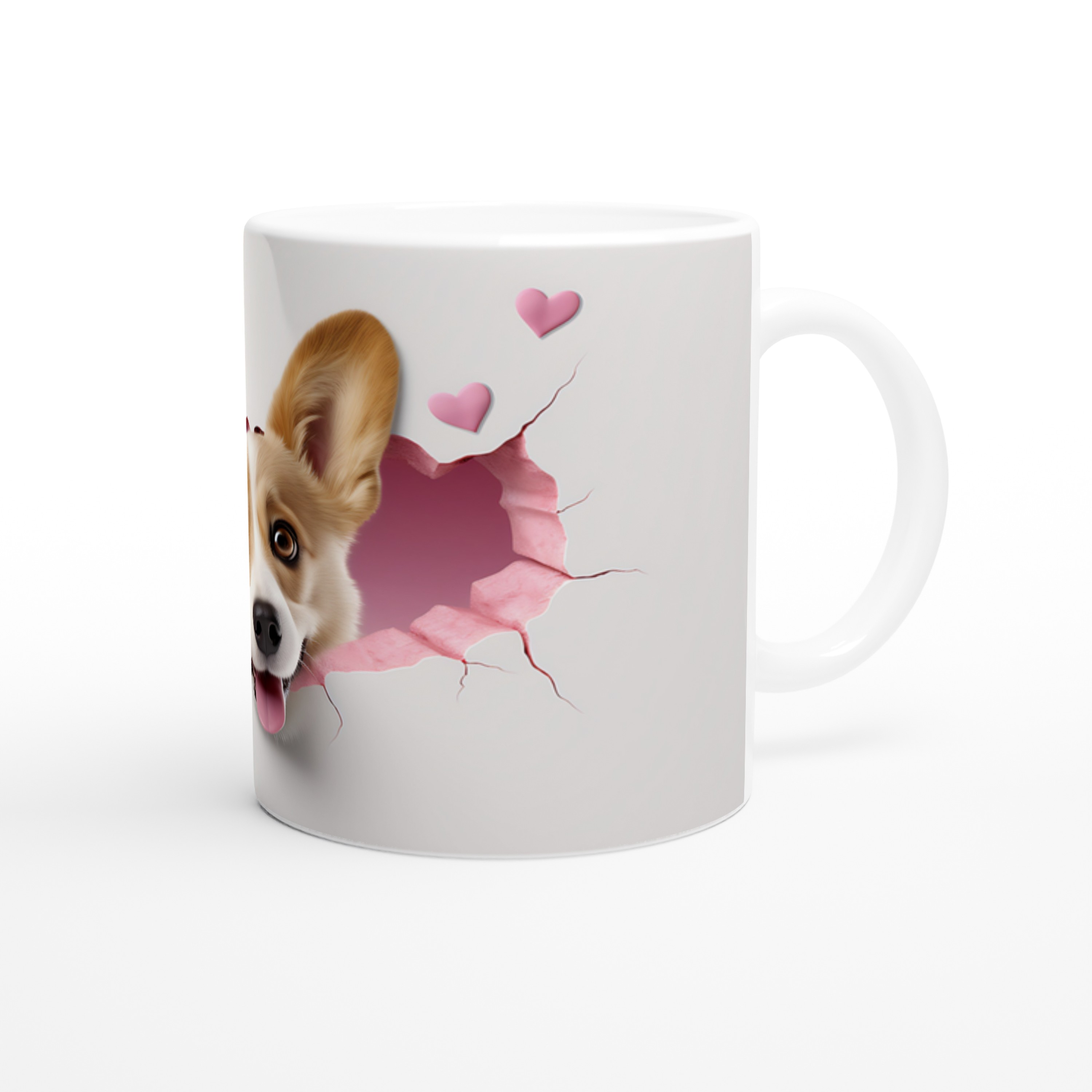 Tatlı%20Corgi%20Köpeği%20Kırık%20Duvar%20Efektli%20Baskılı%20Kupa%20Bardak