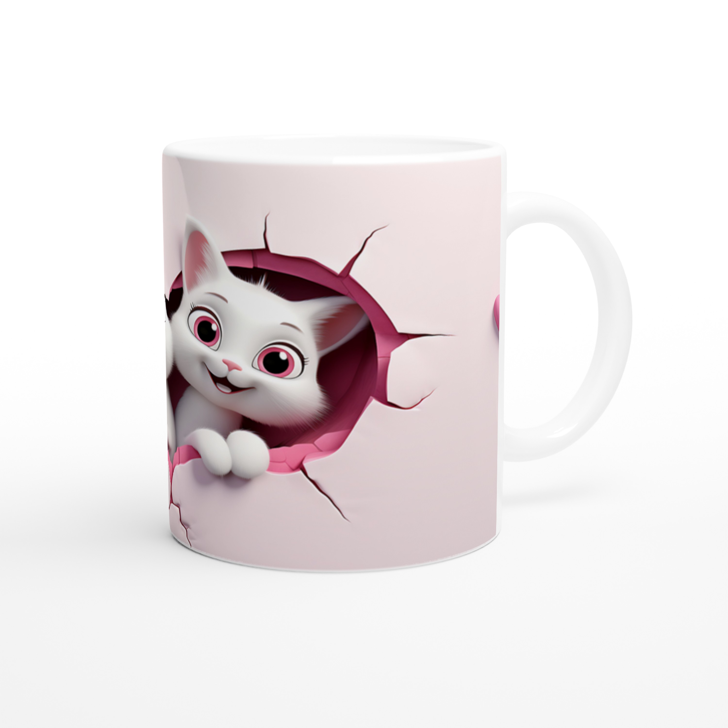 Pembe%20Duvarı%20Delen%20Sevimli%20İkiz%20Karikatür%20Kediler%20Baskılı%20Kupa%20Bardak