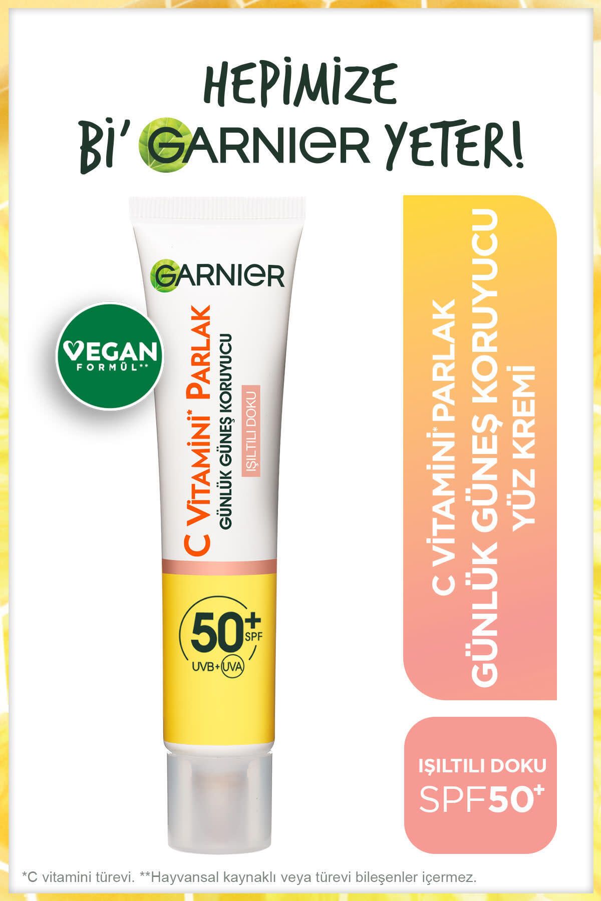 Garnier%20C%20Vitamini%20Parlak%20Günlük%20Güneş%20Koruyucu%20Fluid%20Yüz%20Kremi%20Işıltılı%20Doku%20SPF50+%2040ml
