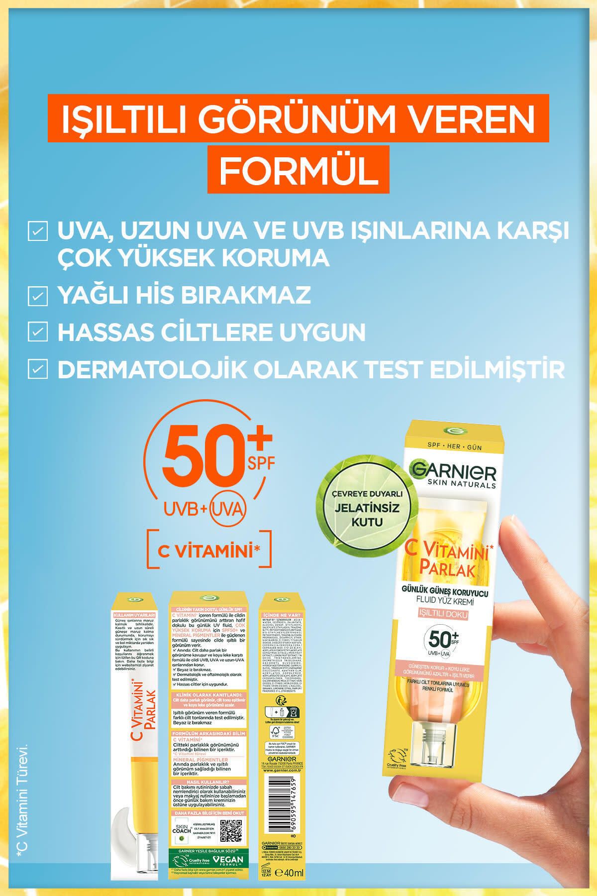 Garnier%20C%20Vitamini%20Parlak%20Günlük%20Güneş%20Koruyucu%20Fluid%20Yüz%20Kremi%20Işıltılı%20Doku%20SPF50+%2040ml