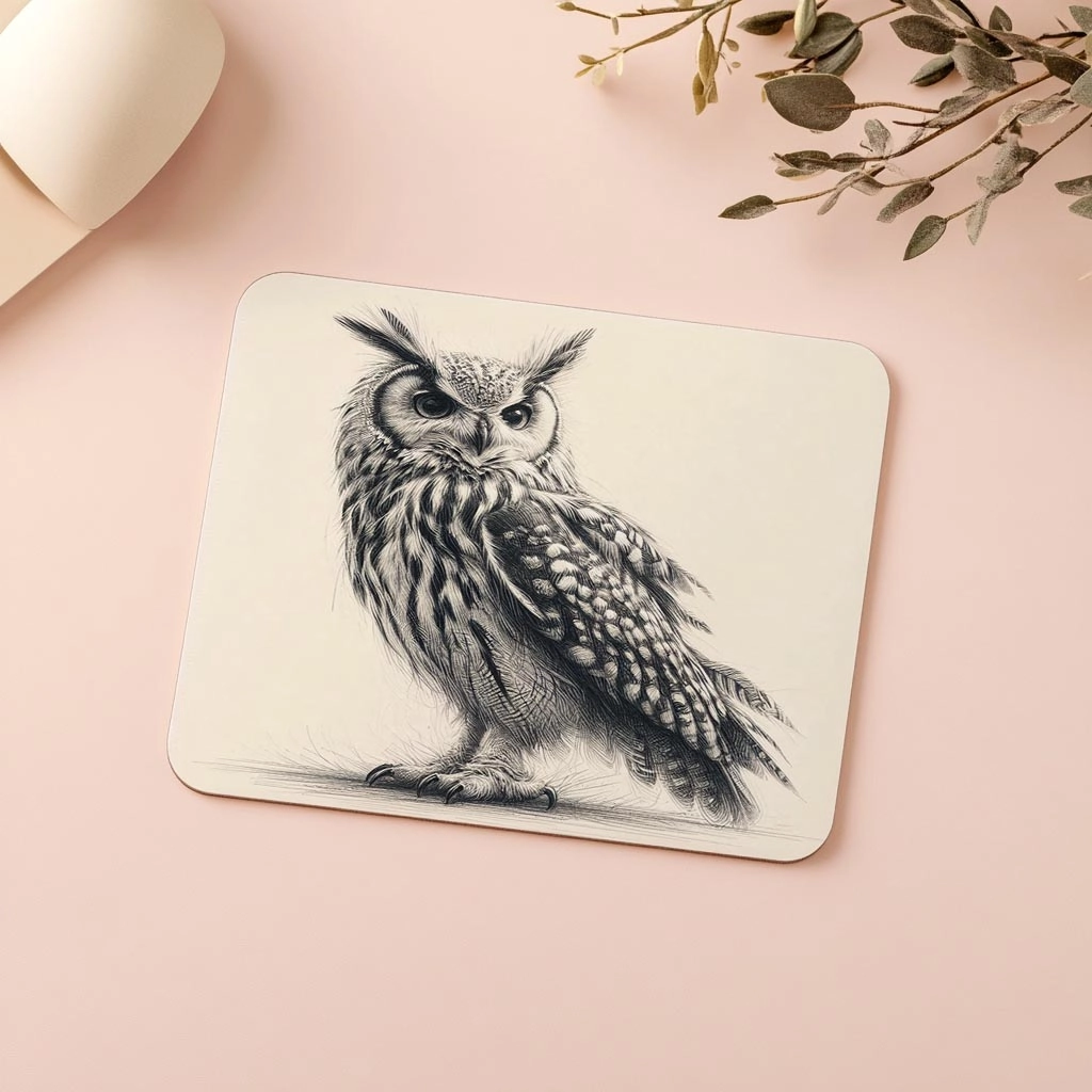 Sade%20Zeminli%20El%20Çizimi%20Baykuş%20Tasarımı%20-%2019x23%20cm%202%20mm%20Dikdörtgen%20İthal%20Baskılı%20Mouse%20Pad