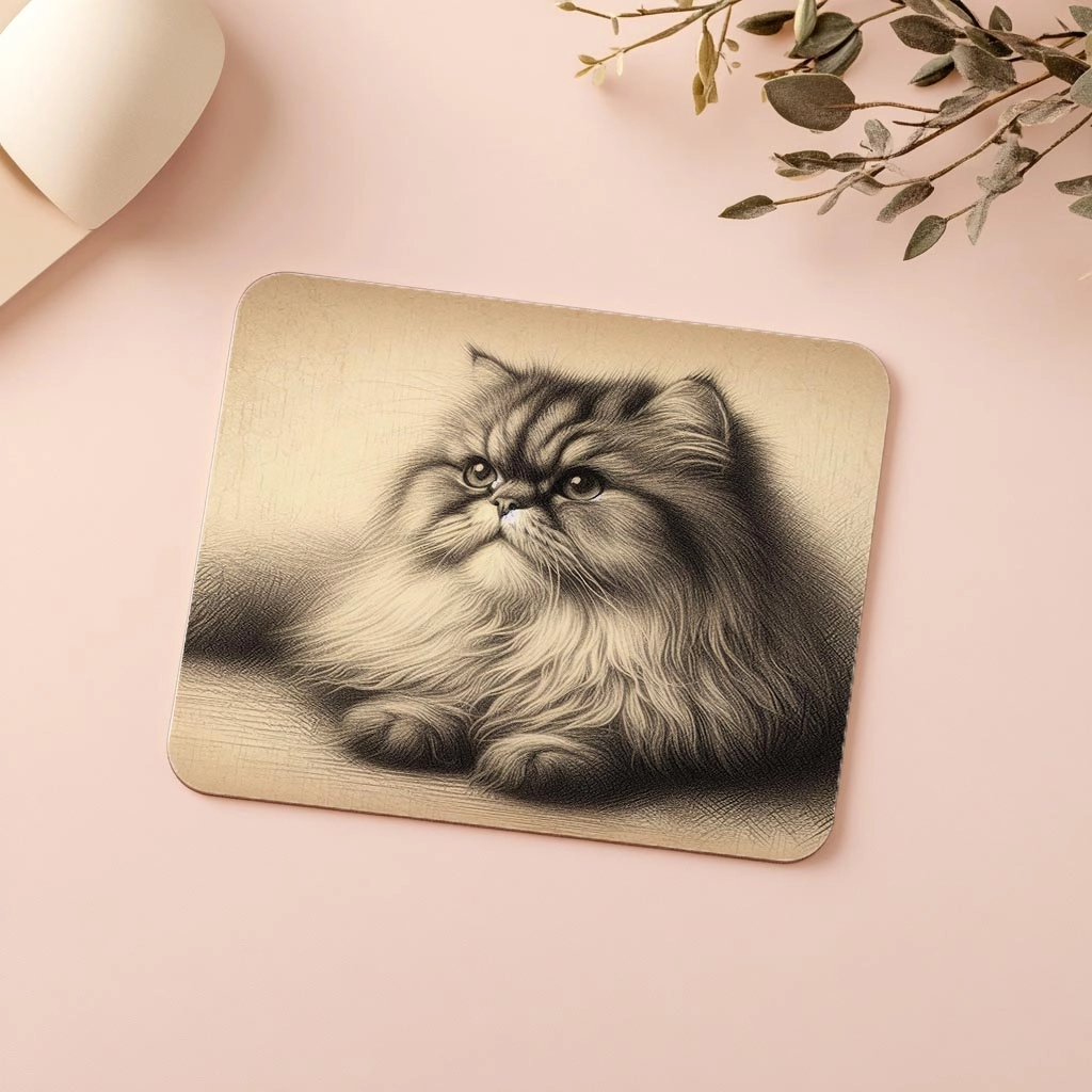 Persian%20Cat%20Temalı%20Karakalem%20Mouse%20Pad%20-%2019x23%20cm%202%20mm%20Dikdörtgen%20İthal%20Baskılı%20Mouse%20Pad
