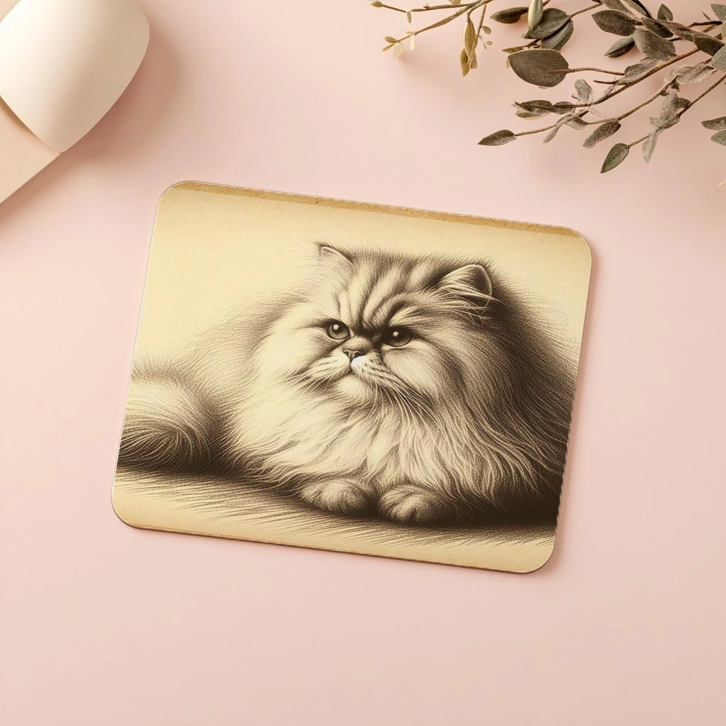 Sepya%20Tonlu%20Yatar%20Pozdaki%20Kedi%20Çizimi%20-%2019x23%20cm%202%20mm%20Dikdörtgen%20İthal%20Baskılı%20Mouse%20Pad