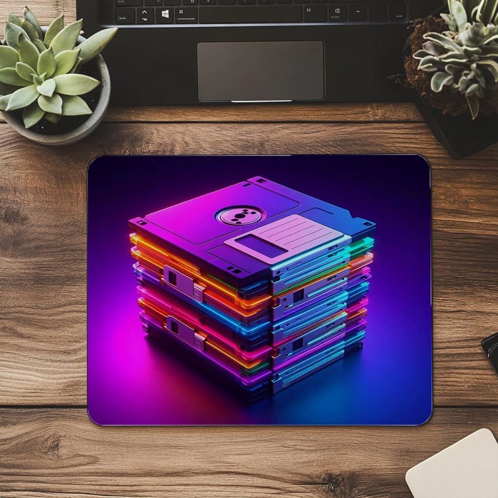Renkli%20Disketler%20Temalı%20Retro%20Mousepad%20-%2019x23%20cm%202%20mm%20Dikdörtgen%20İthal%20Baskılı%20Mouse%20Pad
