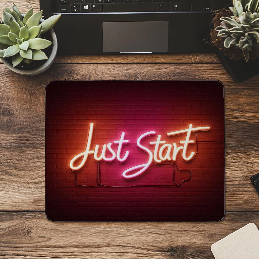 Pembe%20Turuncu%20Glow%20Efektli%20Just%20Start%20Mousepad%20-%2019x23%20cm%202%20mm%20Dikdörtgen%20İthal%20Baskılı%20Mouse%20Pad
