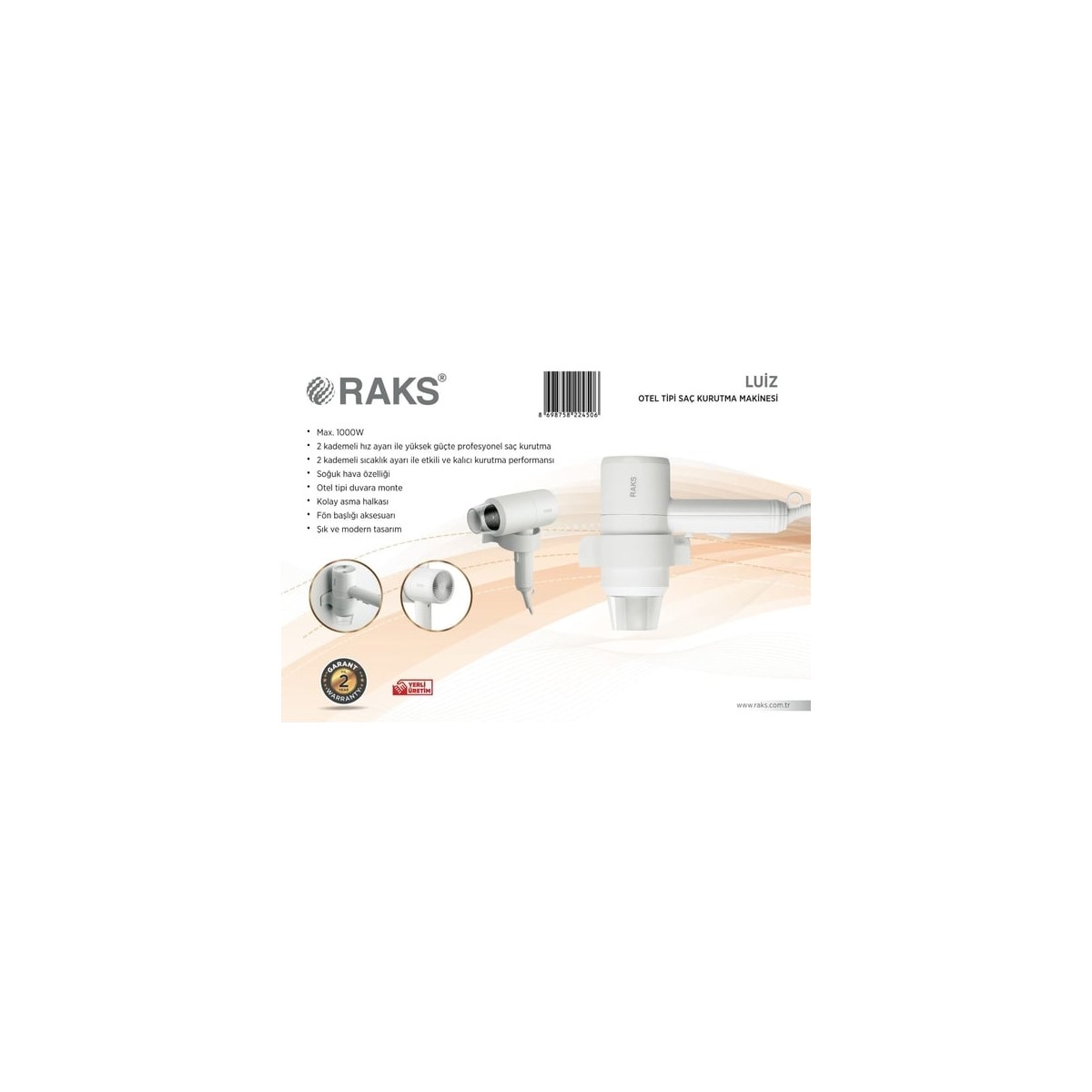 Raks%20Luiz%201000W%20Otel%20Tipi%20Saç%20Kurutma%20Makinesi%202%20Kademe%20Hız%20Ayarı%20ile%20Ergonomik%20Tasarım