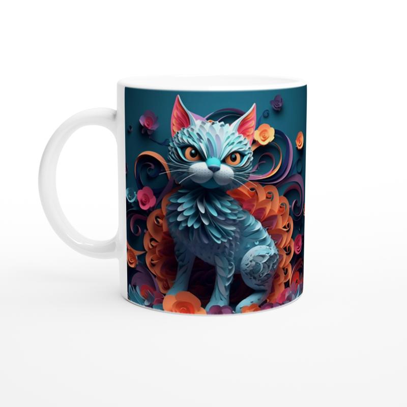 Çiçekli%20Sanatsal%20Kedi%20Baskılı%20Kupa%20Bardak