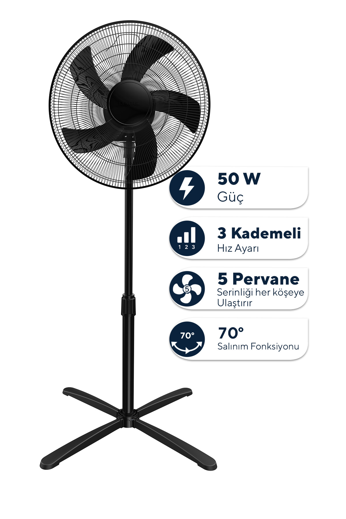 Kumtel%20Siyah%2016%20inç%20Ayaklı%20Vantilatör%2050%20W,%205%20Pervaneli,%203%20Kademeli,%20121%20cm%20Yükseklik
