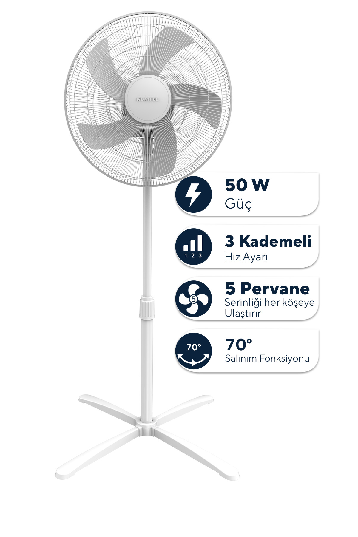 Kumtel%20Beyaz%2016%20inç%20Ayaklı%20Vantilatör%2050%20W,%205%20Pervaneli,%203%20Kademeli,%20121%20cm%20Yükseklik