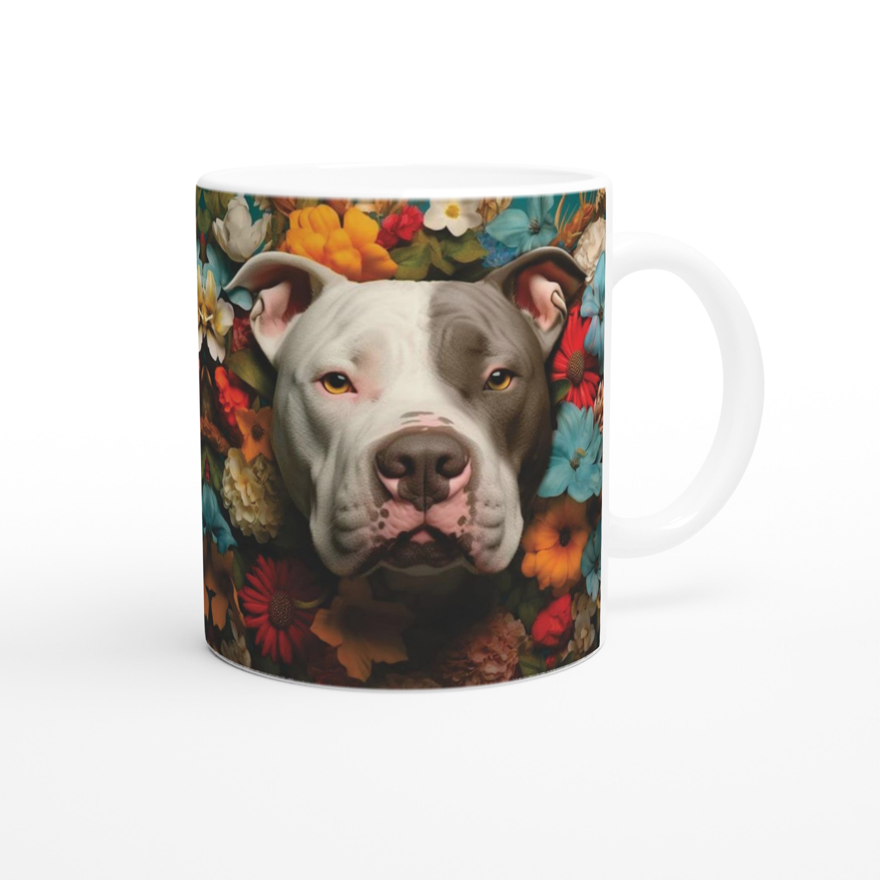 Çiçeklerle%20Çevrili%20Sevecen%20Pitbull%20Baskılı%20Kupa%20Bardak