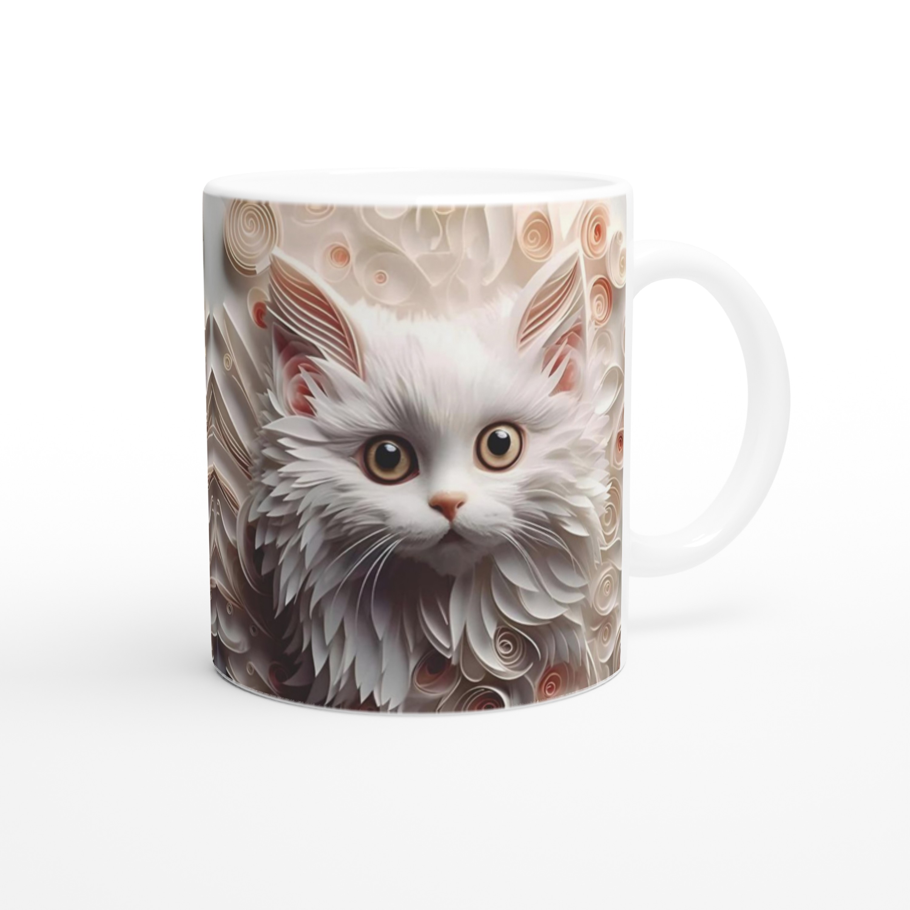 Zarif%20Beyaz%20Kedi%20Baskılı%20Kupa%20Bardak