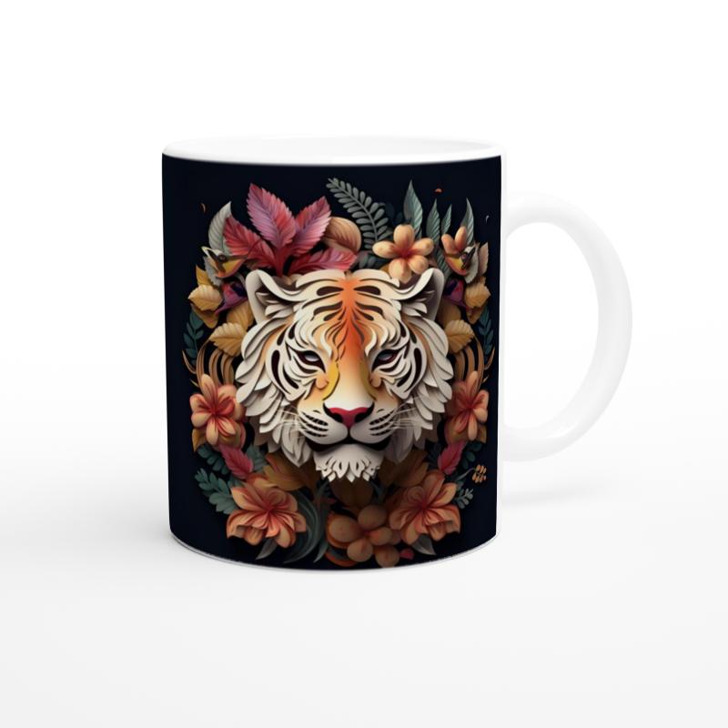 Çiçekli%20Kaplan%20Tasarımlı%20Sanatsal%20Kupa%20Bardak