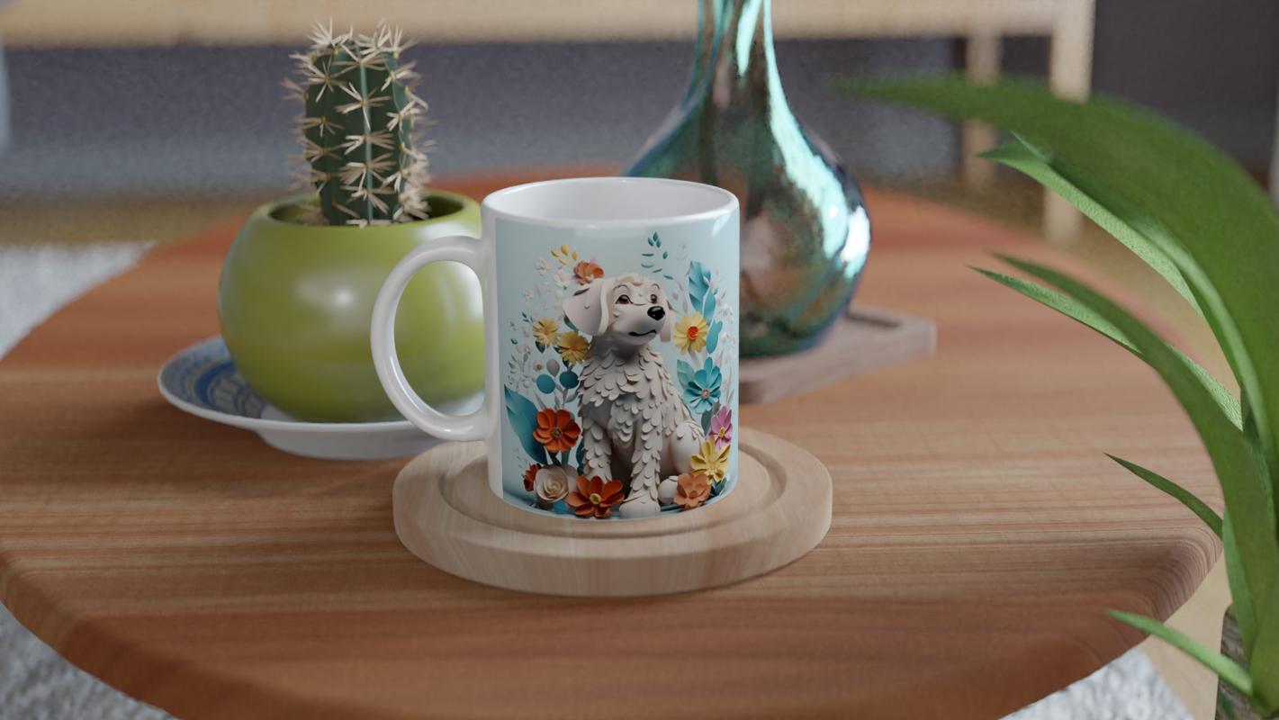 Çiçekler%20Arasında%20Beyaz%20Köpek%20Temalı%20Şirin%20Kupa%20Bardak