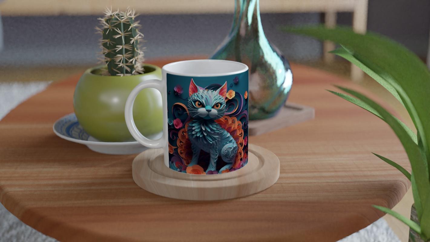 Çiçekli%20Sanatsal%20Kedi%20Baskılı%20Kupa%20Bardak