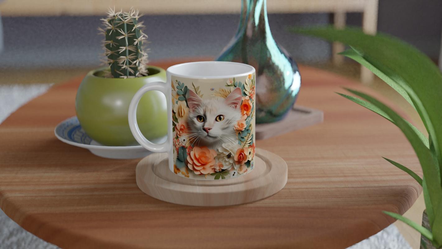 Çiçekler%20Arasında%20Bakışan%20Kedi%20Temalı%20Baskılı%20Kupa%20Bardak