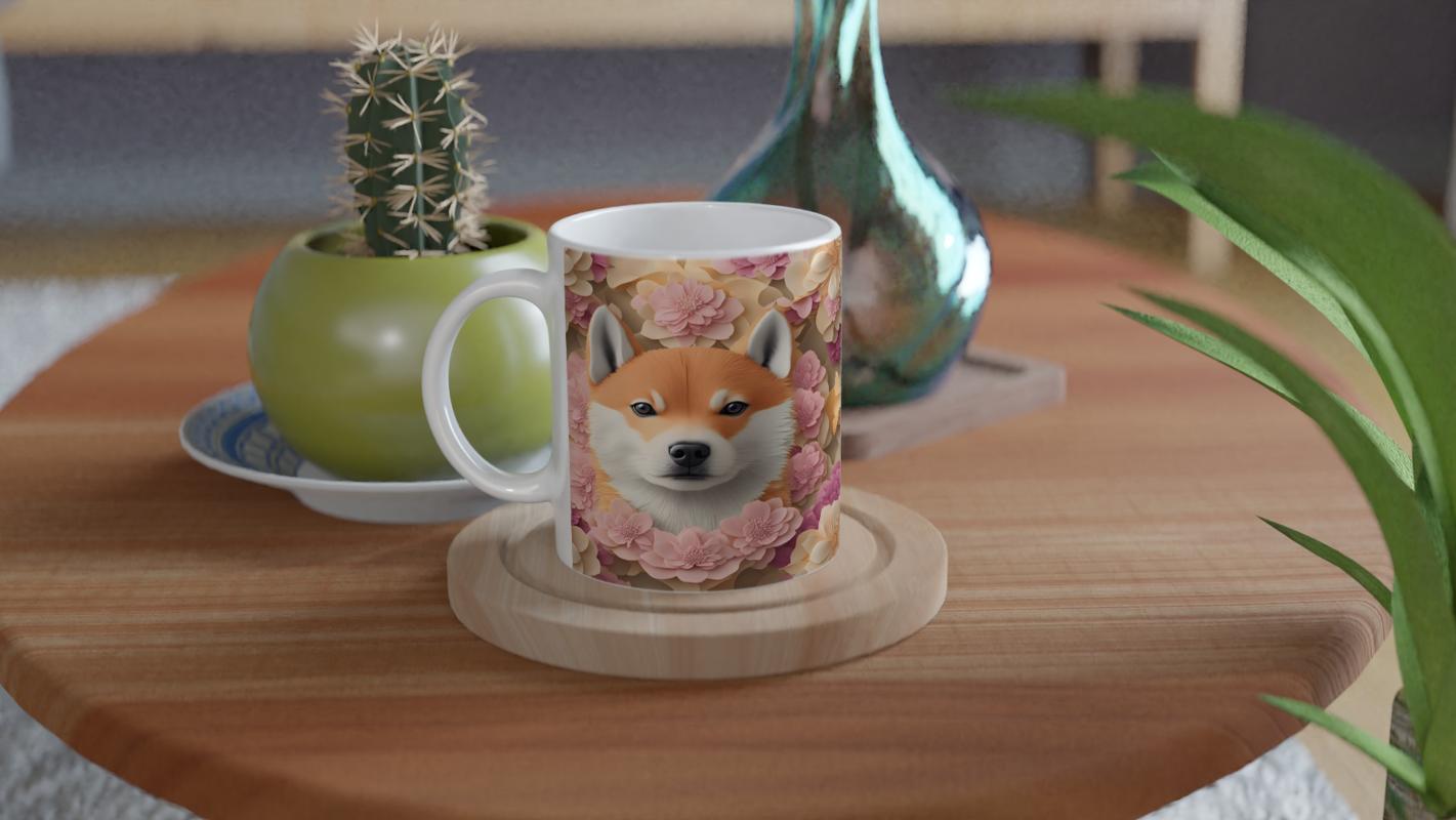 Pastel%20Çiçekler%20Arasında%20Shiba%20Inu%20Köpek%20Baskılı%20Kupa%20Bardak
