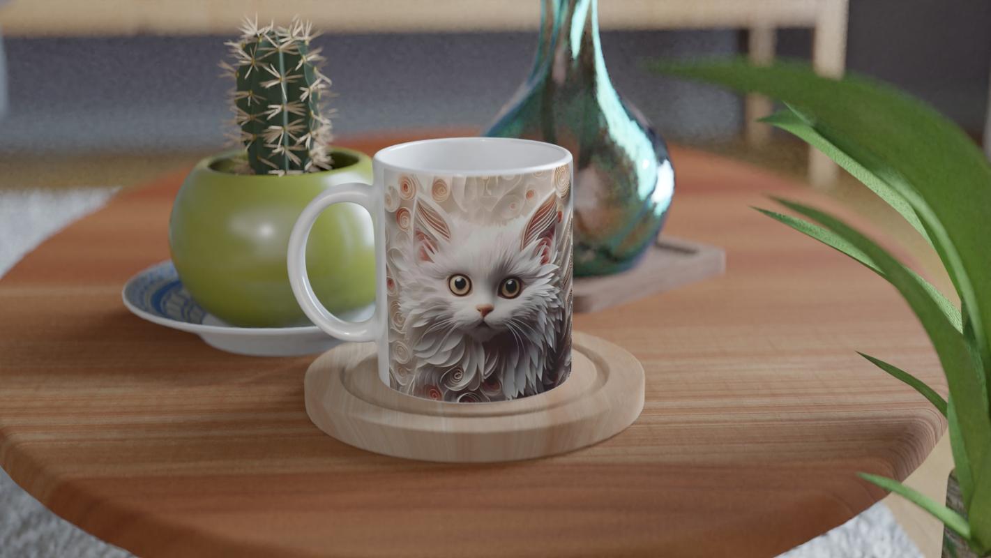 Zarif%20Beyaz%20Kedi%20Baskılı%20Kupa%20Bardak