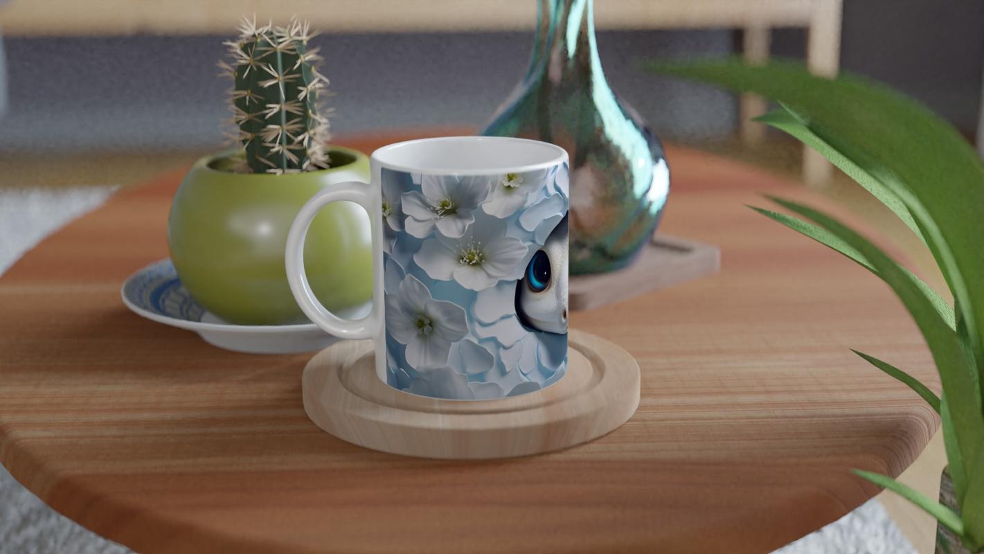 Buz%20Çiçeklerinin%20Arasında%20Albino%20Kertenkele%20Temalı%20Baskılı%20Kupa%20Bardak