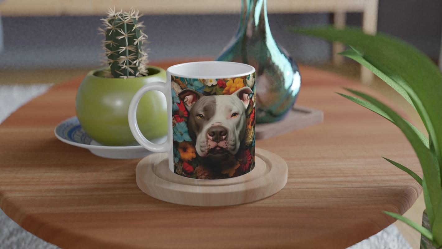 Çiçeklerle%20Çevrili%20Sevecen%20Pitbull%20Baskılı%20Kupa%20Bardak
