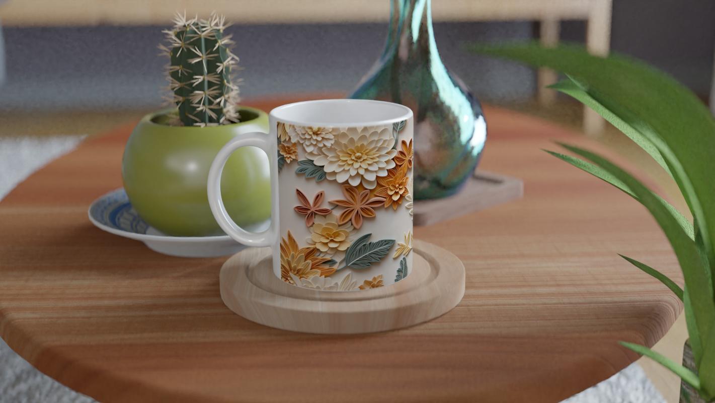 Pastel%20Bahar%20Çiçekleri%20Rölyef%20Desenli%20Kupa%20Bardak