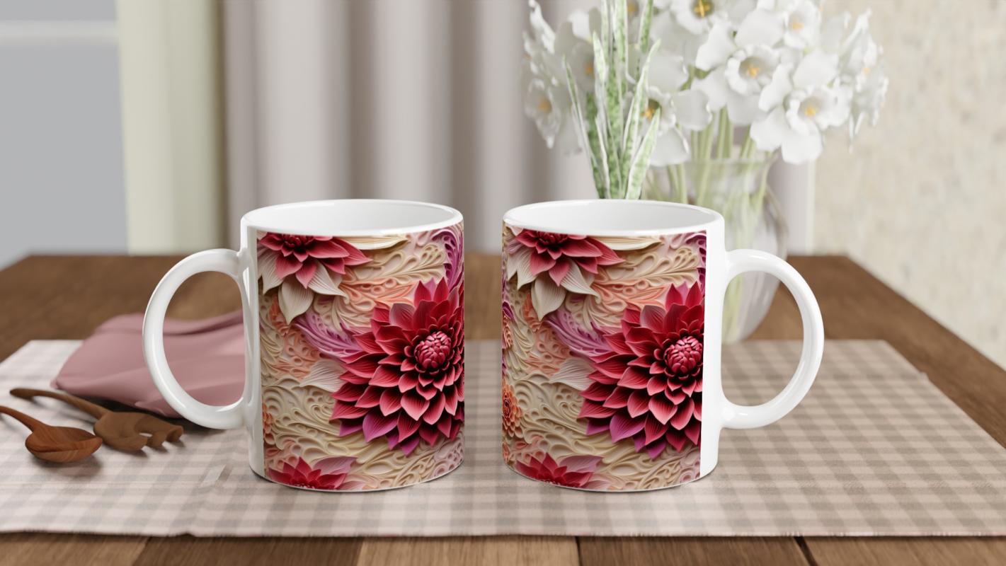 Bordo%20Rölyef%20Çiçek%20Desenli%20Kupa%20Bardak