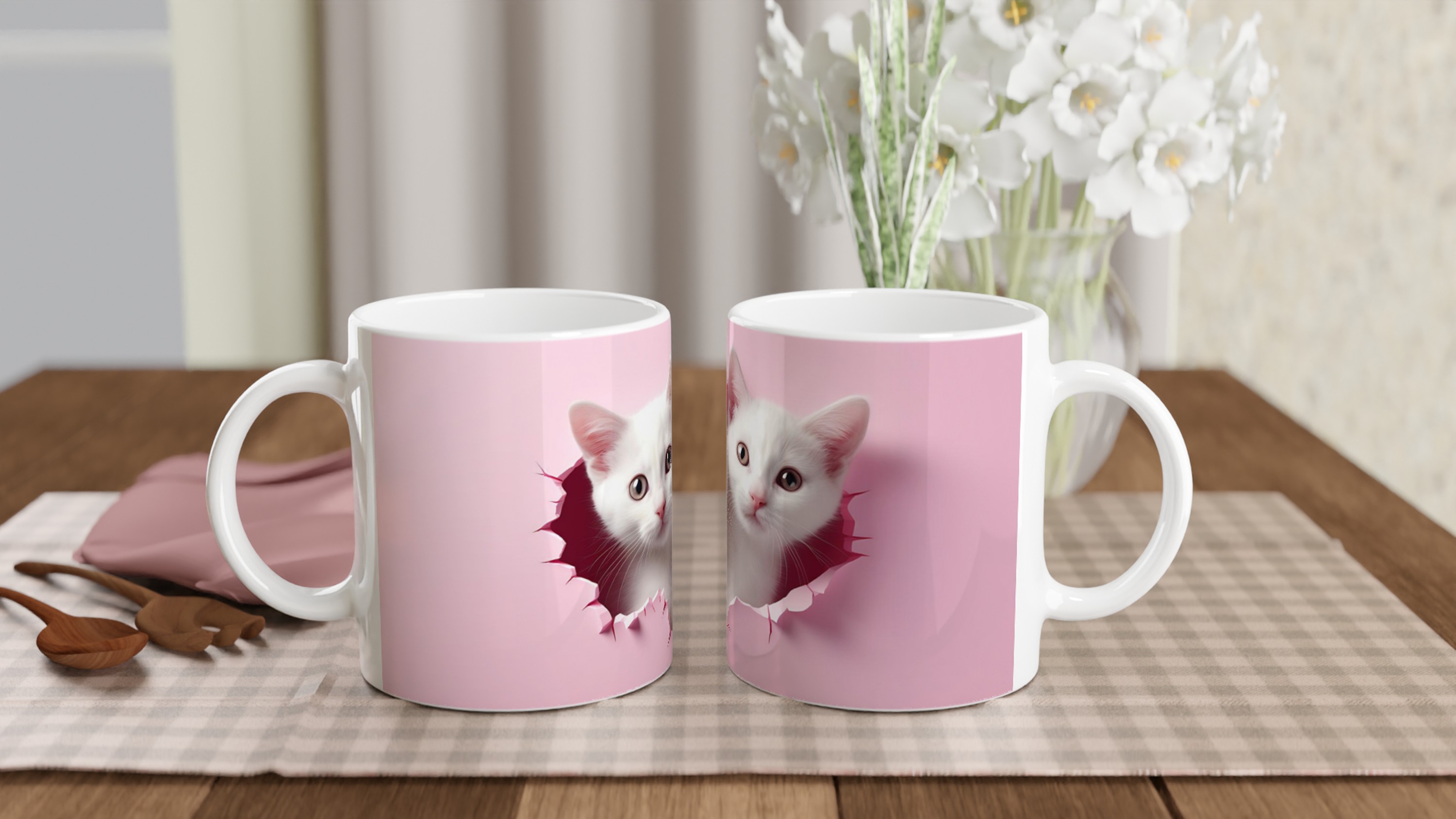 Pembe%20Zeminden%20Bakan%20Gerçekçi%20Yavru%20Kediler%20Temalı%20Baskılı%20Kupa%20Bardak