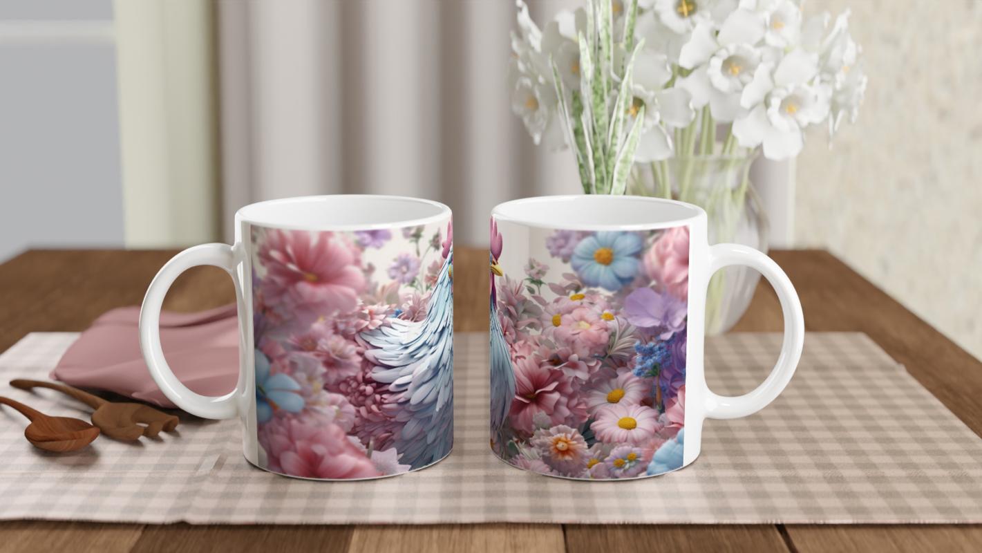 Pastel%20Renkli%20Çiçekler%20Arasında%20Mavi%20Horoz%20Baskılı%20Kupa%20Bardak