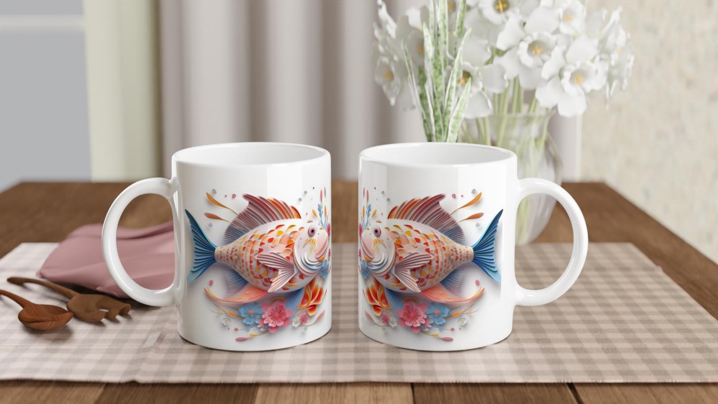 Çiçekli%20Balık%20Desenli%20Deniz%20Temalı%20Sanat%20Kupa%20Bardak