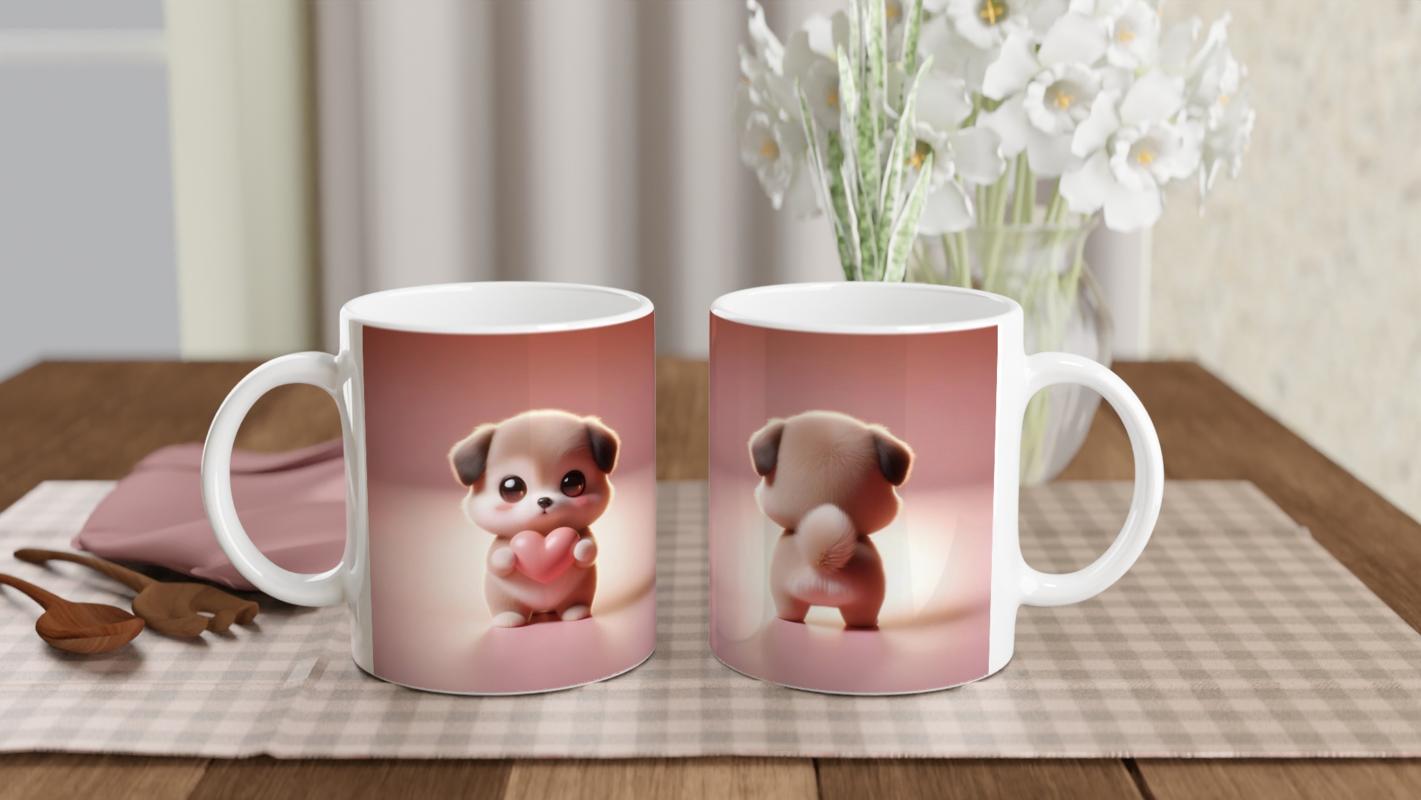 Kalpli%20Sevimli%20Köpek%20Figürlü%20Baskılı%20Kupa%20Bardak