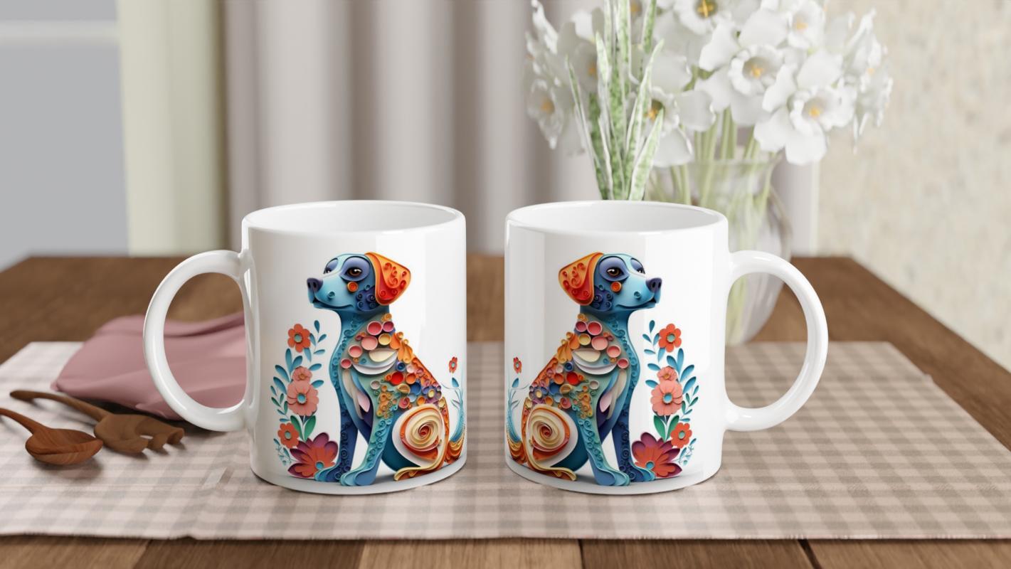 Renkli%20Çiçekli%20Zarif%20Köpek%20Tasarımlı%20Sanatsal%20Kupa%20Bardak